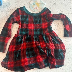 Little Sleepies “Play” tartan long sleeve twirl dress with bodysuit : Christmas